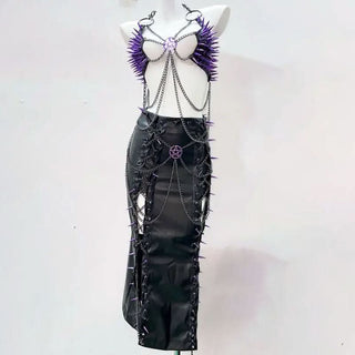 Metal chain o ring rivet applique slit top