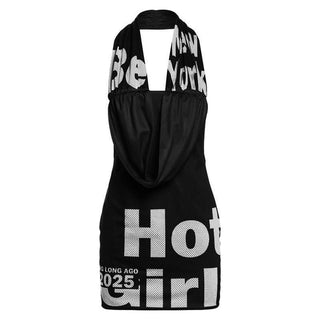 Halter letter print backless contrast mini dress