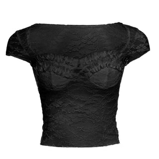 Lace cap sleeve v neck solid crop top