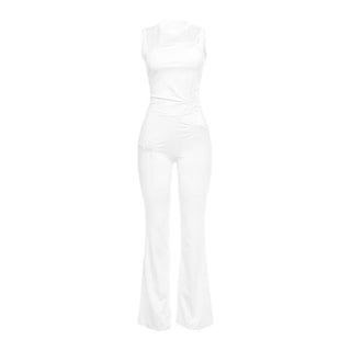 Crewneck heart hollow out ruched pant set