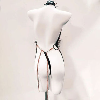 Metal chain o ring halter rivet applique bodysuit
