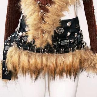 Long sleeve fluffy halter metal chain o ring top