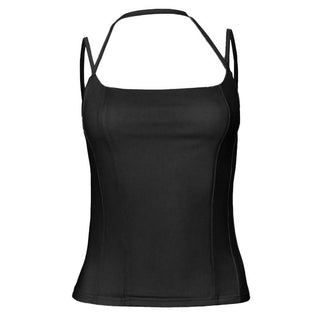 Square neck halter backless solid cami top