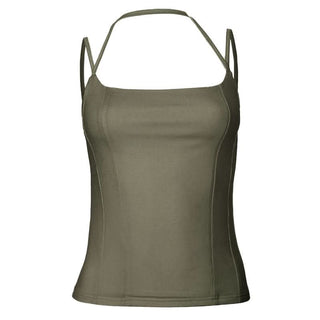 Square neck halter backless solid cami top