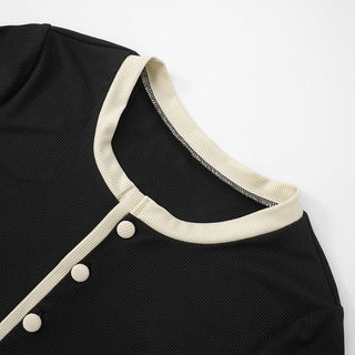 Button ribbed short sleeve round neck bodysuit