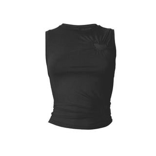Crewneck ruched heart hollow out irregular cut out top