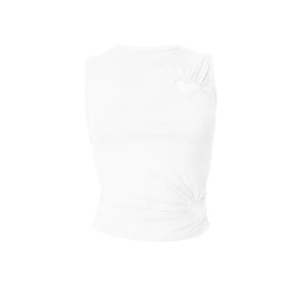 Crewneck ruched heart hollow out irregular cut out top