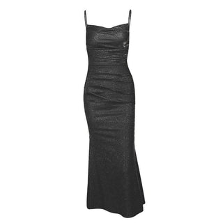 Ruched square neck backless cami midi dress