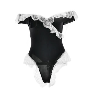 Off shoulder ruffle lace hem bodysuit