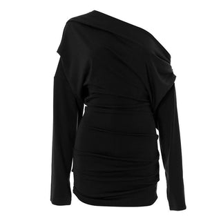 One shoulder long sleeve ruched mini dress