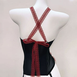 Bowknot cross back lace up flower applique top