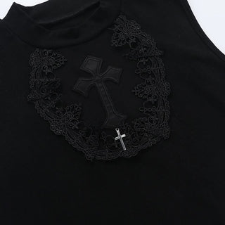 Crewneck mesh solid cross pattern top
