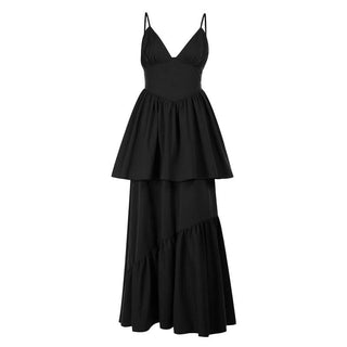 Ruched deep V neck smocked cami maxi dress