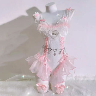 Ruffle bowknot lace metal chain top