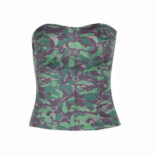 Print corset contrast backless tube top