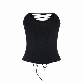 Hollow out lace up backless tube cut out top