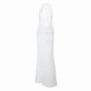 Self tie halter deep V neck hollow out cut out maxi dress