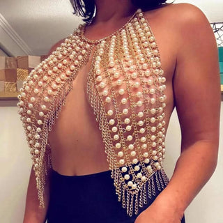 Halter metal chain beaded backless top