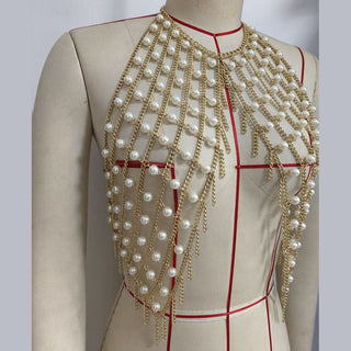 Halter metal chain beaded backless top