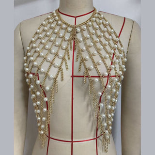 Halter metal chain beaded backless top