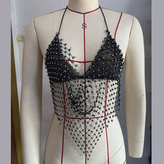 Beaded fishnet halter halter top
