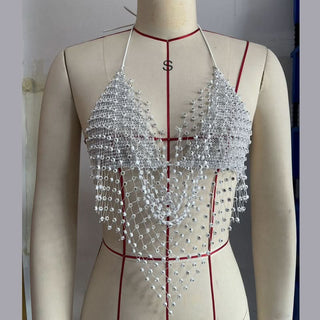 Beaded fishnet halter halter top