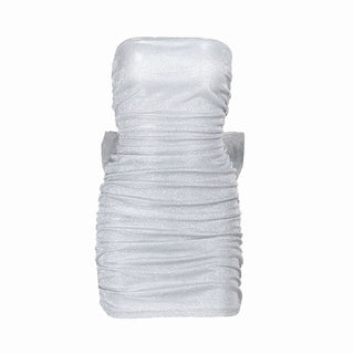 Ruched bowknot backless tube mini dress