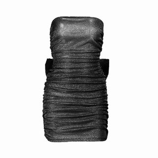 Ruched bowknot backless tube mini dress