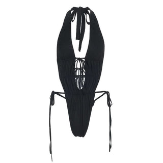 Halter self tie hollow out backless bodysuit