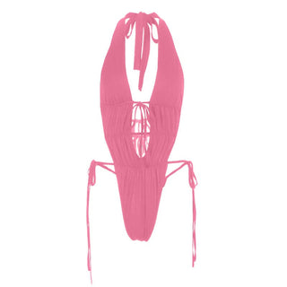 Halter self tie hollow out backless bodysuit