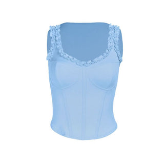 Ruffle v neck corset solid tank top