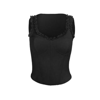 Ruffle v neck corset solid tank top