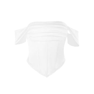 Off shoulder pleated satin corset tube top