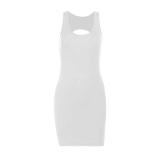 U neck backless solid tank mini dress