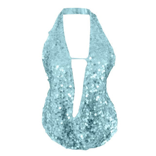 Glitter halter hollow out backless cut out top