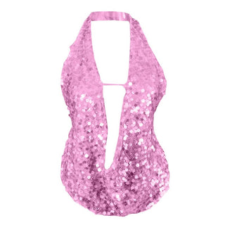 Glitter halter hollow out backless cut out top