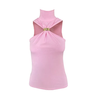 High neck ruched sleeveless solid top