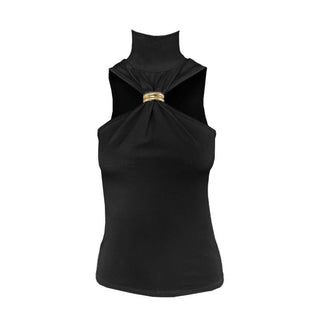 High neck ruched sleeveless solid top