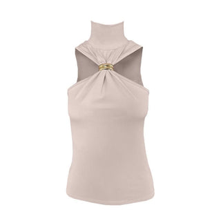 High neck ruched sleeveless solid top