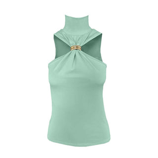 High neck ruched sleeveless solid top