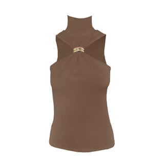 High neck ruched sleeveless solid top