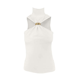 High neck ruched sleeveless solid top
