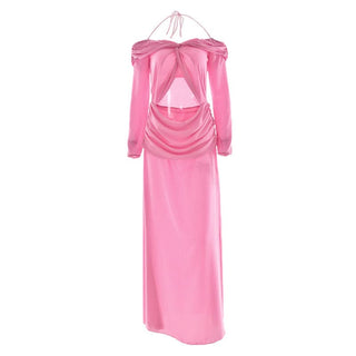 Halter hollow out off shoulder chiffon cut out maxi dress