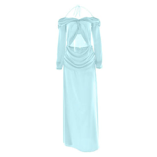 Halter hollow out off shoulder chiffon cut out maxi dress