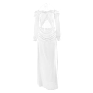 Halter hollow out off shoulder chiffon cut out maxi dress