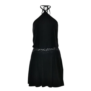 Halter self tie lace patchwork solid mini dress