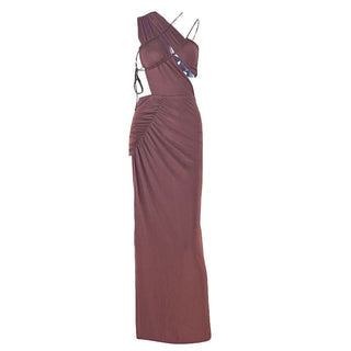 Irregular ruched hollow out slit cut out maxi dress