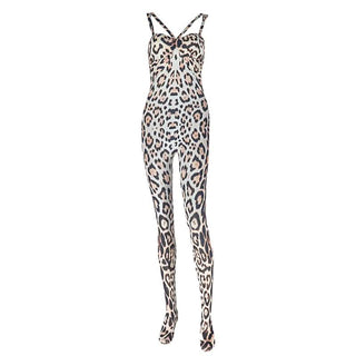 Leopard print hollow out backless cami jumpsuit