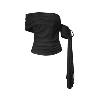 Ruched irregular ribbon solid tube top