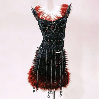 Metal chain o ring feather rivet applique top